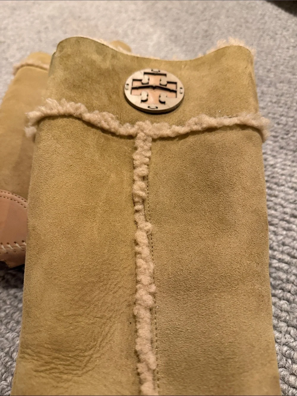 Tory Burch Suede Shearling Knee high Boot in Light Tan